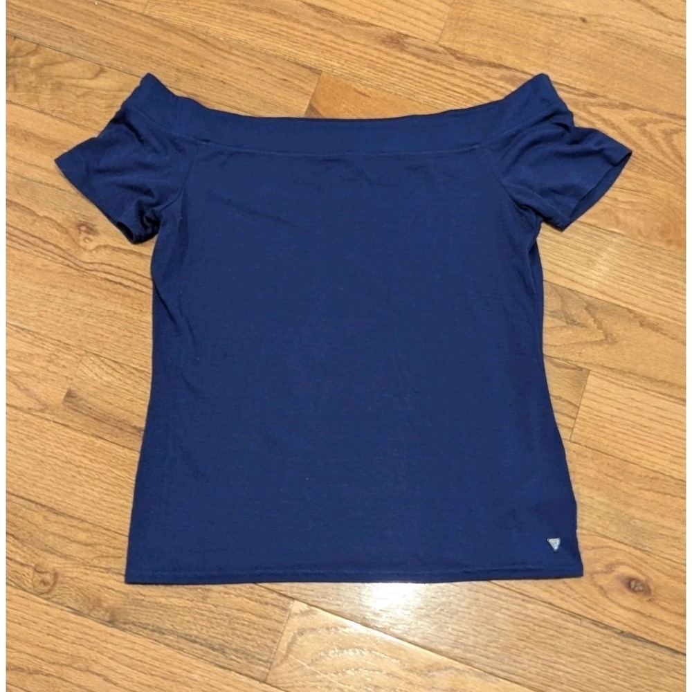 Y2K‎ Coquette Navy Off Shoulder Guess Top XL Quiet Luxury Minimalist